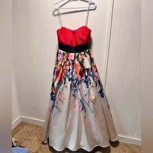 Prom-Bridesmaid-Formal Gown Size 14 Paris Mon Cheri brand Pink Floral Strapless